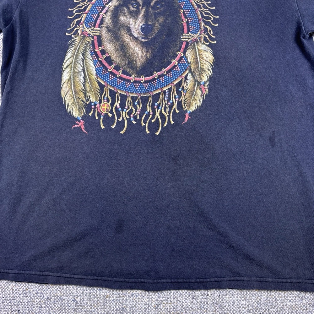Y2K Wolf Dreamcatcher Graphic T Shirt XL Native American Nature Black VTG - Picture 2 of 7